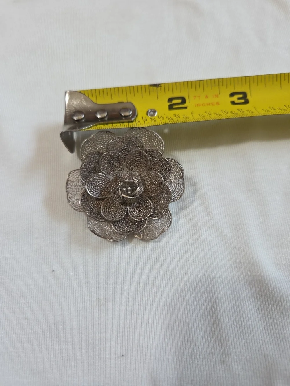 Intricate Silver Floral Filigree Brooch for Women